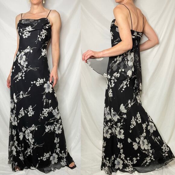 Cache prom dress vintage rhinestone beaded floral maxi gown cocktail formal S - Picture 1 of 17